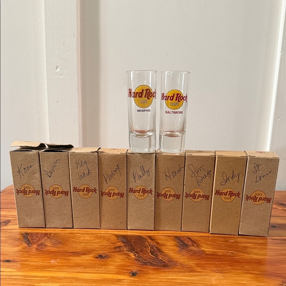 NEW Hard Rock Cafe Tall Shot Glasses Set of 11